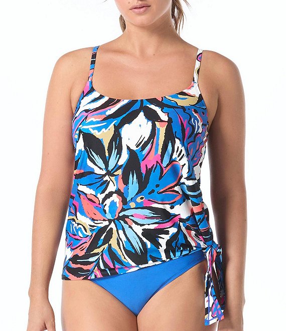 Coco Reef Paradise Abstract Stella Bra Cup Size Underwire Tankini Swim Top & Classic Solids High Waisted Rollover Swim Bottom
