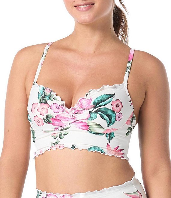 Coco Reef Spiced Tropical Pearl Ruffle Edge Underwire Bra Size Cropped Bralette Swim Top