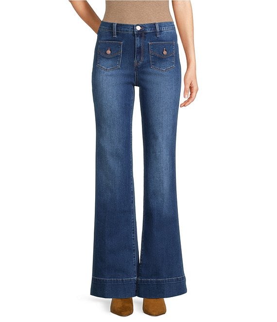 Code Bleu High Rise Patch Pocket Wide Leg Jeans