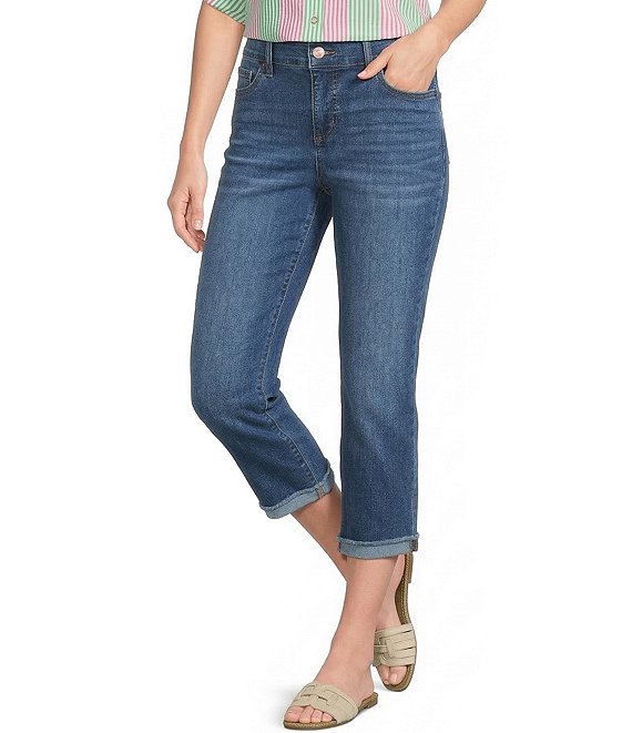 Code Bleu Petite Size Soho Mid-Rise Fray Cuff Hem Capri Jeans