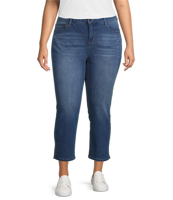 Code Bleu Plus Size Chelsea Side Slit Hem Capri Jeans | Dillard's