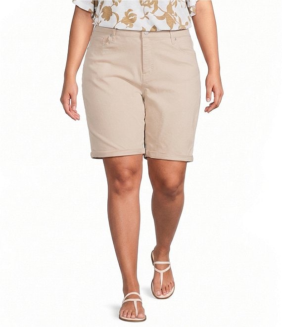 Code Bleu Plus Size Soho Mid-Rise Double Button Rolled Cuff Bermuda Shorts