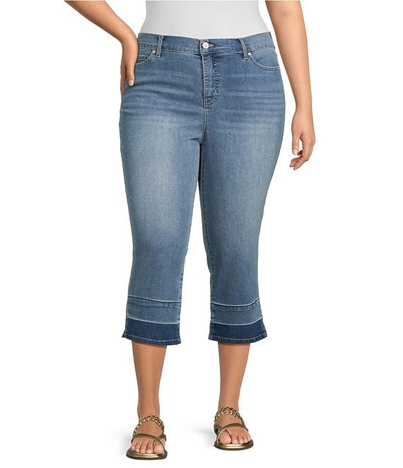 Code Bleu Plus Size Soho Released Hem Cropped Flare Capri Jeans | Dillard's