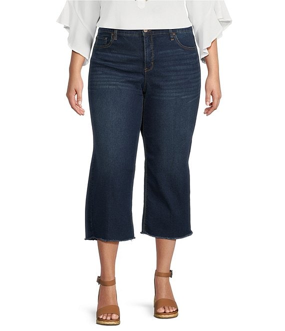 Code Bleu Plus Size Wide Leg Frayed Hem Cropped Denim Jeans | Dillard's