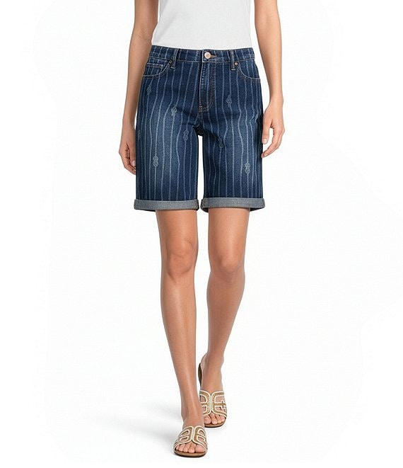Code Bleu Soho Stretch Denim Printed Mid Rise Bermuda Shorts