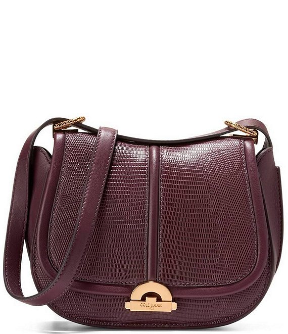 Cole Haan Celenea Saddle Convertible Crossbody Bag, Black Garnet Lizard - Image 1