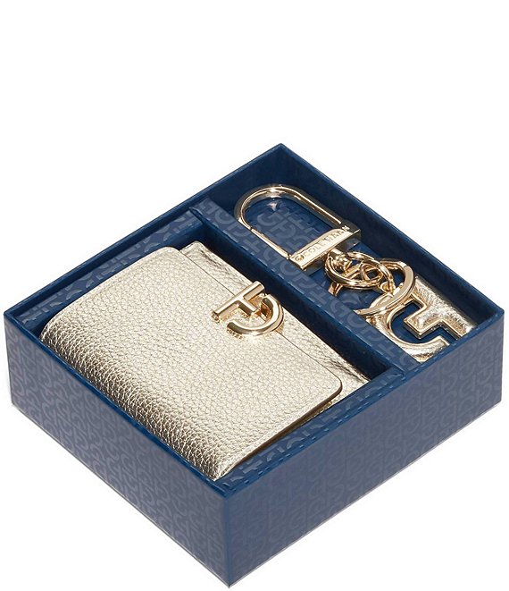 Color:Gold - Image 1 - Essential Metallic Gold Wallet And Key Fob Gift Set