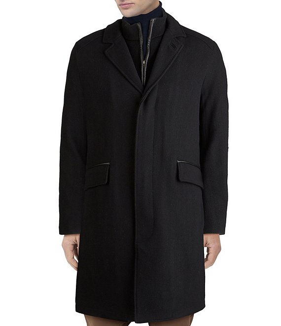 Cole Haan Faux Leather Trim Knit Bib, Cole Haan Mens Black Trench Coat