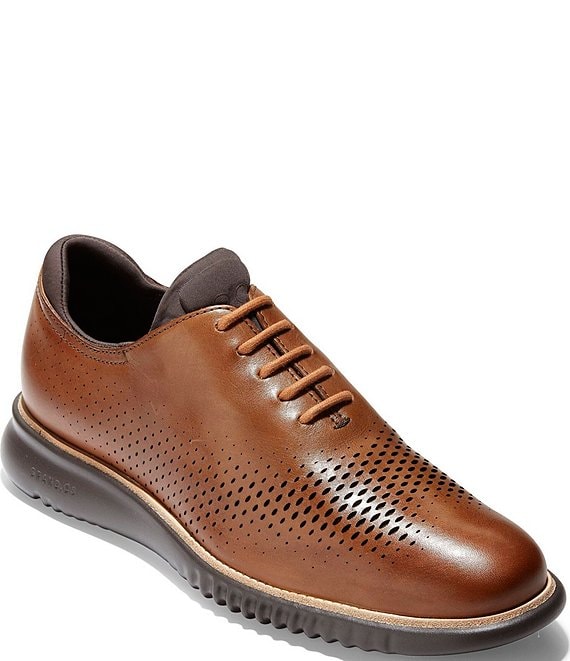 Color:British Tan - Image 1 - Men's 2.ZERØGRAND Laser Cut Leather Wingtip Dress Sneaker Oxfords