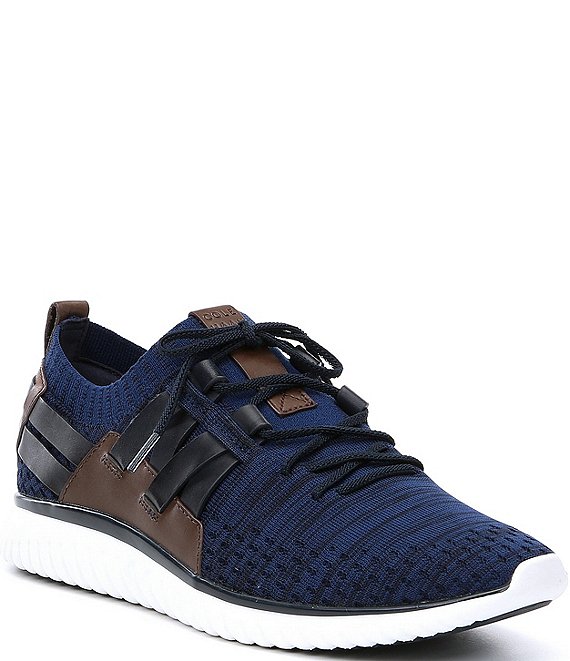 Color:Navy Ink/Peony Knit/British Tan/Optic White - Image 1 - Men's Grand Motion Knit Oxford Sneakers