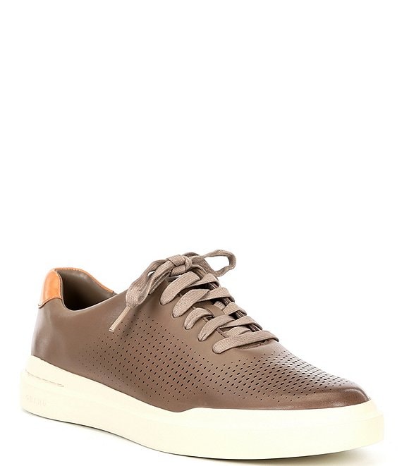 Color:Cole Haan Irish Coffee/Natural Tan/Birch - Image 1 - Men's Rally Perforated Suede Sneakers