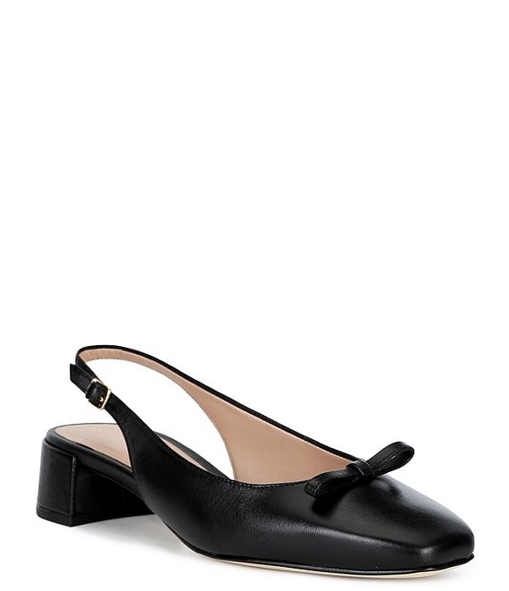 Cole Haan Patsy Leather Slingback Block Heel Bow Pumps