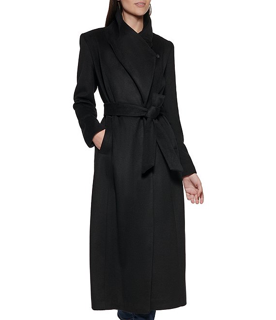Cole Haan Signature Wool Blend Single Breasted Belted Trench Maxi Wrap ...