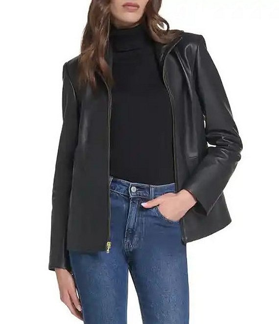 Cole Haan Single Breasted Wing Collar Long Sleeve Functional