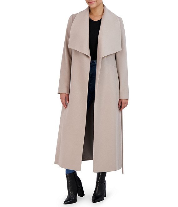 Cole Haan Singnature Wing Collar Belted Wrap Wool Blend Maxi Coat ...