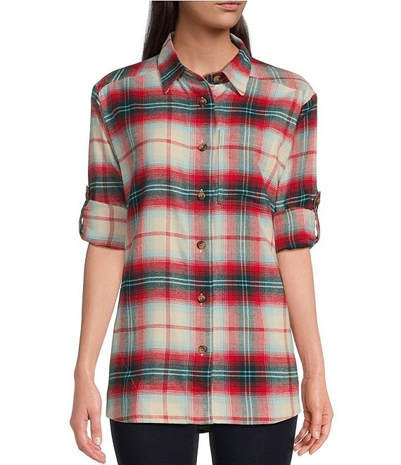 Columbia Holly Hideaway™ Plaid Long Sleeve Roll Tab Chest Pocket ...