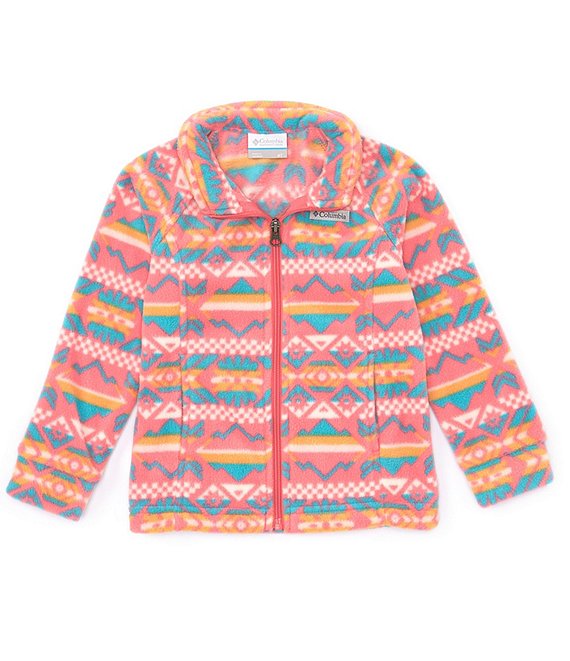 Color:Camellia Rose/Checkered Peaks - Image 1 - Little Girls 2T-4T Benton Springs II Long-Sleeve Printed Fleece Jacket