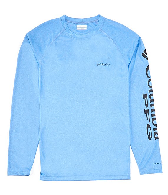 Color:Hyper Blue/Black Logo - Image 1 - PFG Terminal Tackle Heather Long-Sleeve Rashguard T-Shirt