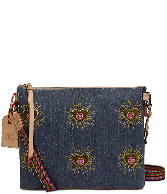 Consuela Arlo Embrodered Gem Denim Downtown Crossbody Bag