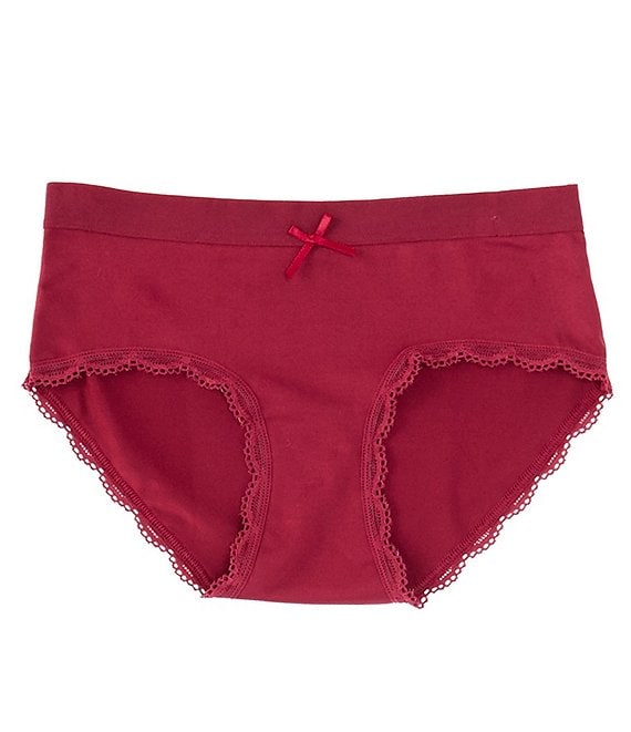 Color:Burgundy - Image 1 - Big Girls 6-16 Bijou Lace Comfort Girl Short Panties