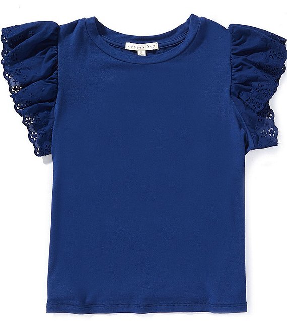 Copper Key Big Girls Eyelet Flutter Sleeve Top