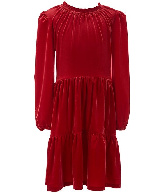 Color:Red - Image 1 - Big Girls 7-16 Long Sleeve Velvet Babydoll Dress