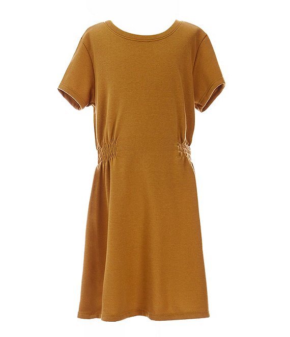 Color:Brown - Image 1 - Big Girls 7-16 Short Sleeve Knit Side Smocked Dress