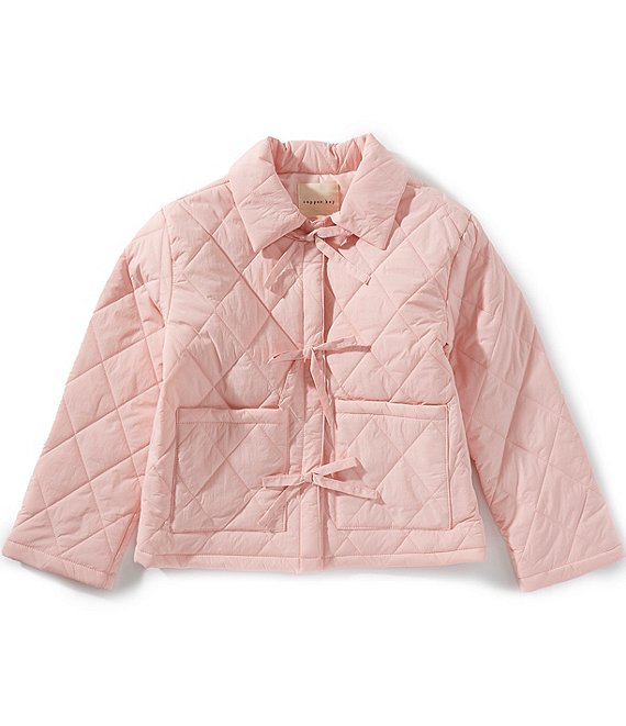 Copper Key Big Girls Bow Front Quilted Coat, Light Pink - Image 1