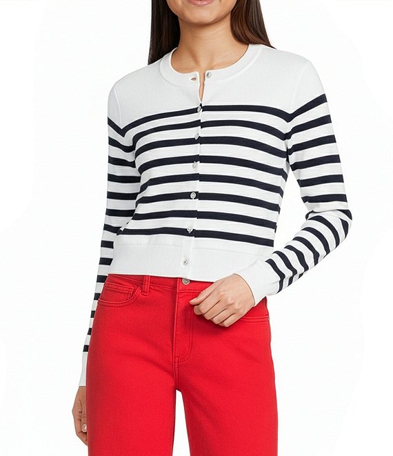 Copper Key Button Front Striped Cardigan