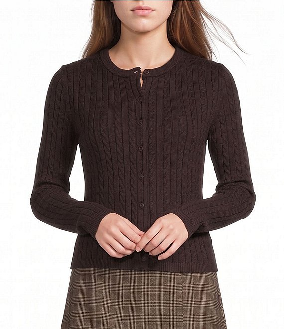 Copper Key Cable Knit Button Front Cardigan