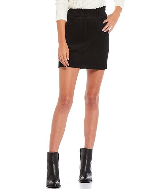 Color:Black - Image 1 - Corduroy Paperbag Waist Mini Skirt