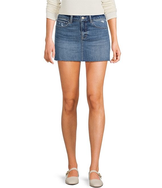 Copper Key Denim Mini Skirt, Medium Wash - Image 1