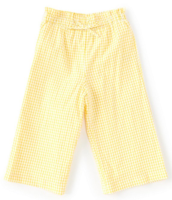 Color:Lemon Snow - Image 1 - Little Girls 2T-6X Gingham Wide Leg Capri Pant