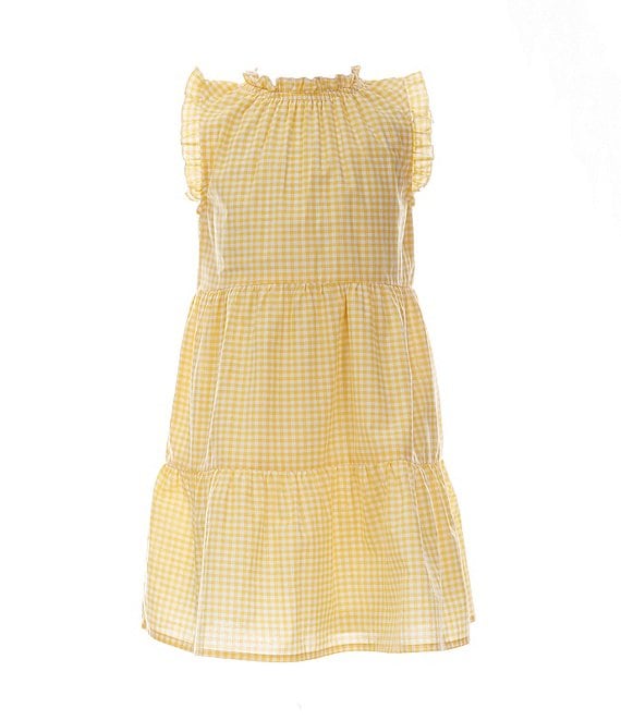 Color:Yellow Gingham - Image 1 - Girls 2T-6X Checked Ruffle Tank Baby Doll Dress