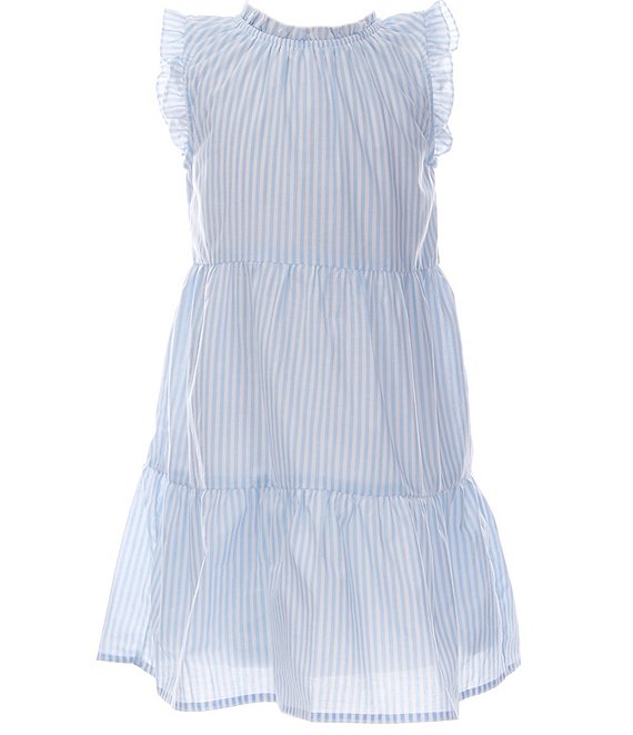 Color:Blue Stripe - Image 1 - Girls 2T-6X Striped Ruffle Tank Baby Doll Dress