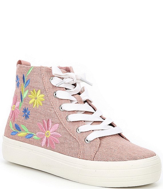 Color:Blush - Image 1 - Girls' Florra Flower Embroidered High-Top Sneakers (Youth)