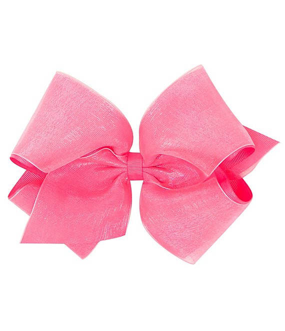 Color:Hot Pink - Image 1 - Girls King Pinch Clip Organza Hair Bow