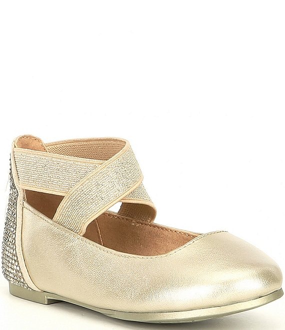 Color:Light Gold - Image 1 - Girls' Loviee Rhinestone Leather Ballet Flats (Youth)