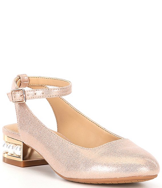 Color:Rose Gold - Image 1 - Girls' Thrive Pearl Heel Metallic Dress Pumps (Youth)
