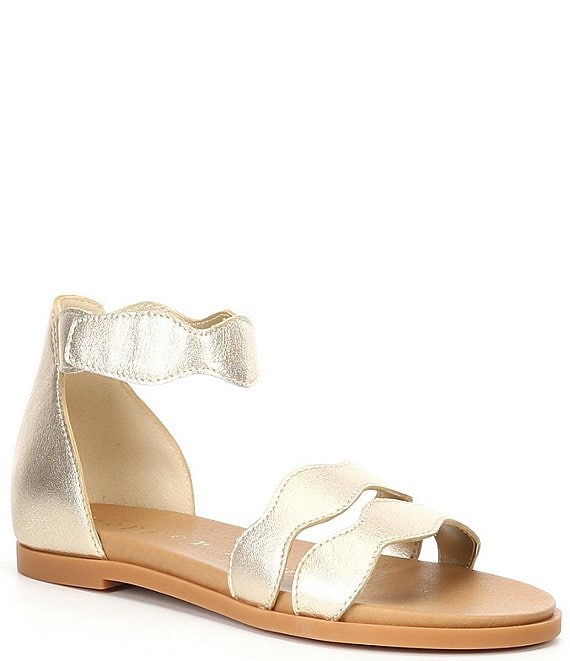 Color:Sand Gold - Image 1 - Girls' Zany Scallop Ankle Strap Sandals (Toddler)