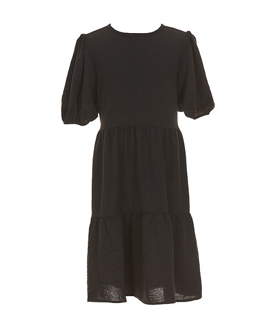 Color:Black - Image 1 - Little Girl 2T-6X Short Sleeve Tiered Dress