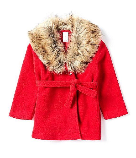 Color:Red - Image 1 - Little Girls 2T-6X Faux Fur Collar Coat