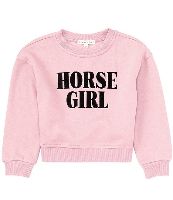 Color:Rose - Image 1 - Little Girls 2T-6X Horse Girl Sweatshirt