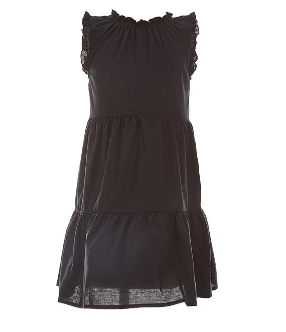 Color:Black - Image 1 - Little Girls 2T-6X Sleeveless Mock Ruffle Trim Tiered Babydoll Dress