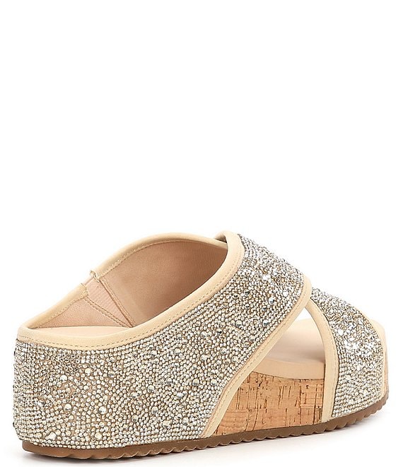 Copper Key Melrose Rhinestone Cross Band Platform Wedge Slide