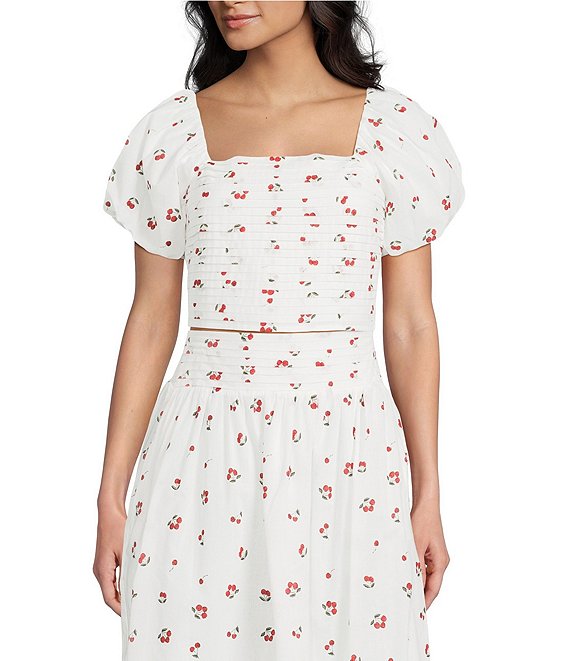 Copper Key Pleated Cherry Print Coordinating Blouse