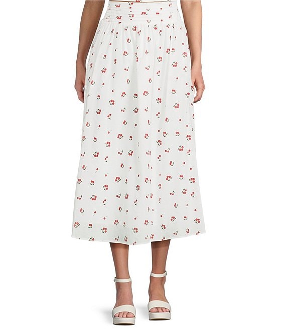 Copper Key Pleated Cherry Print Coordinating Maxi Skirt