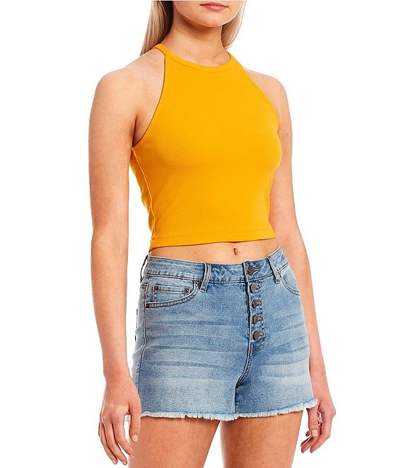 Color:Marigold - Image 1 - Ribbed Knit High Neck Tank Top