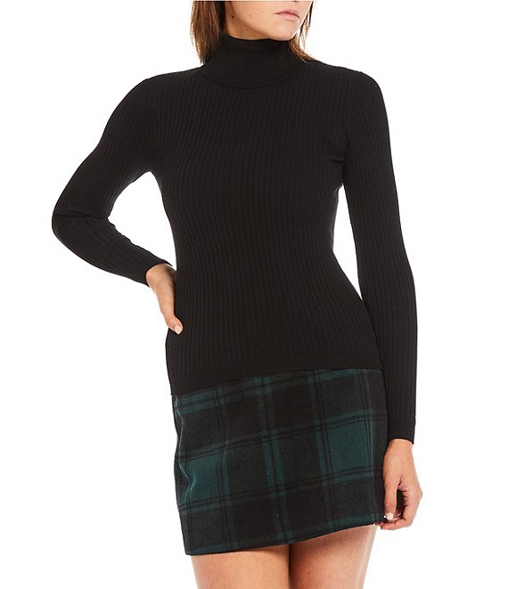 Color:Black - Image 1 - Ribbed Turtleneck Sweater