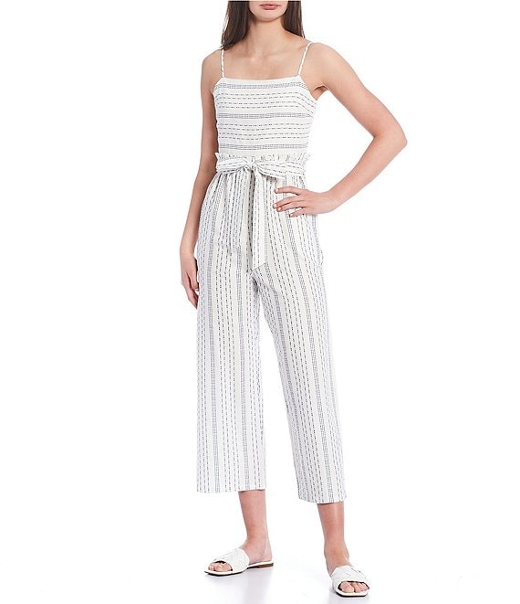 Color:White-Blue - Image 1 - Sleeveless Striped Jumpsuit